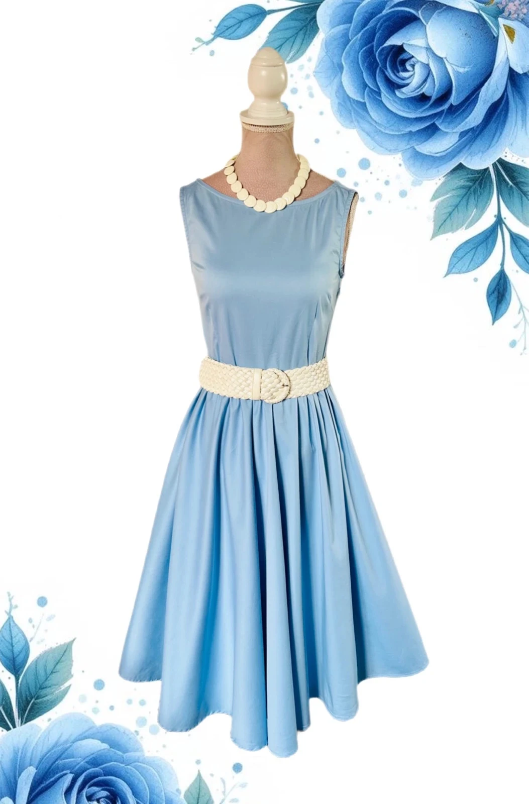 🩵👗Vestido de algodão Rockabilly Pin-Up Retrô Azul Céu Lindy Bop Vintage 50s estilo Swing Dress 34/36👗🩵 – photo 2